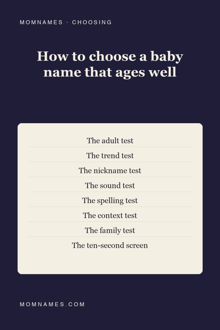 Deep navy Pinterest pin reading “How to choose a baby name that ages well”