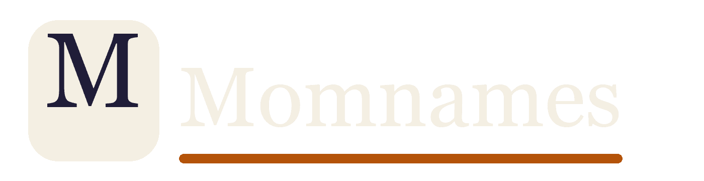 Momnames logo — cream monogram and wordmark on transparent background