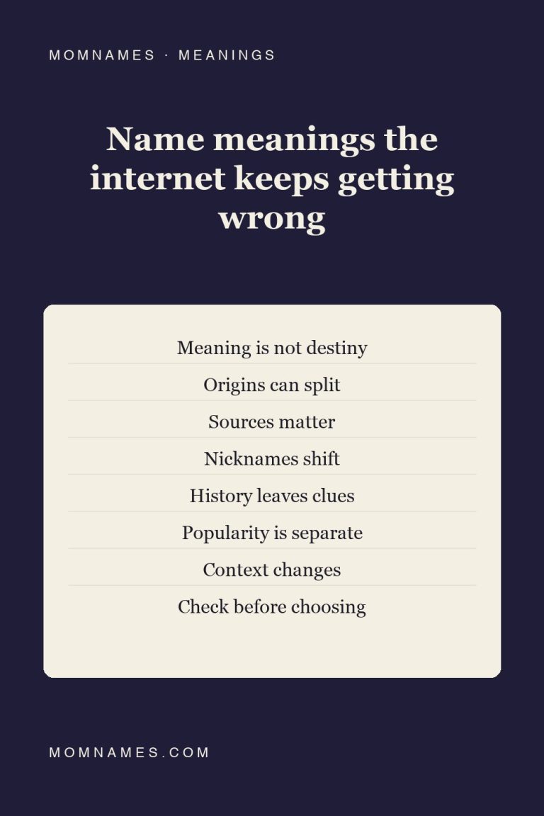 Deep navy Pinterest pin reading “Name meanings the internet gets wrong”