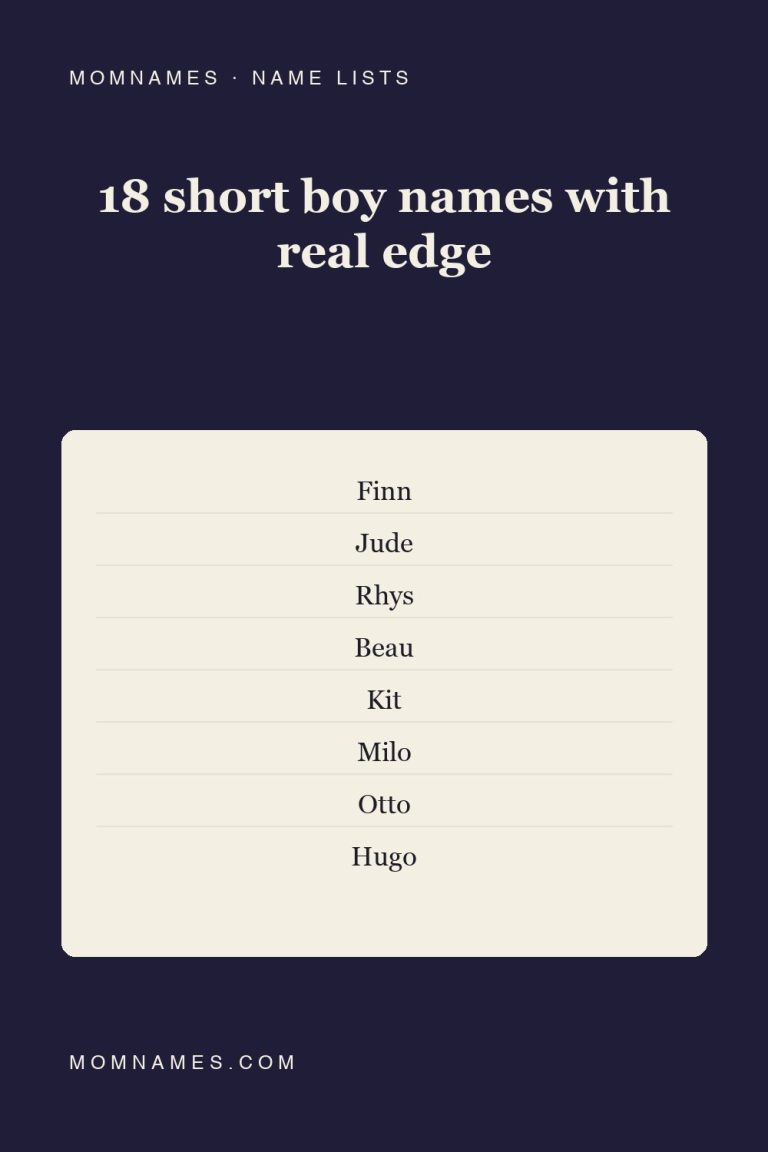 Deep navy Pinterest pin reading “18 short boy names that aren't boring”