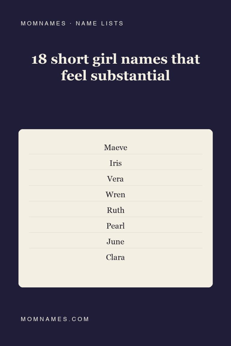 Deep navy Pinterest pin reading “18 short girl names with real weight”