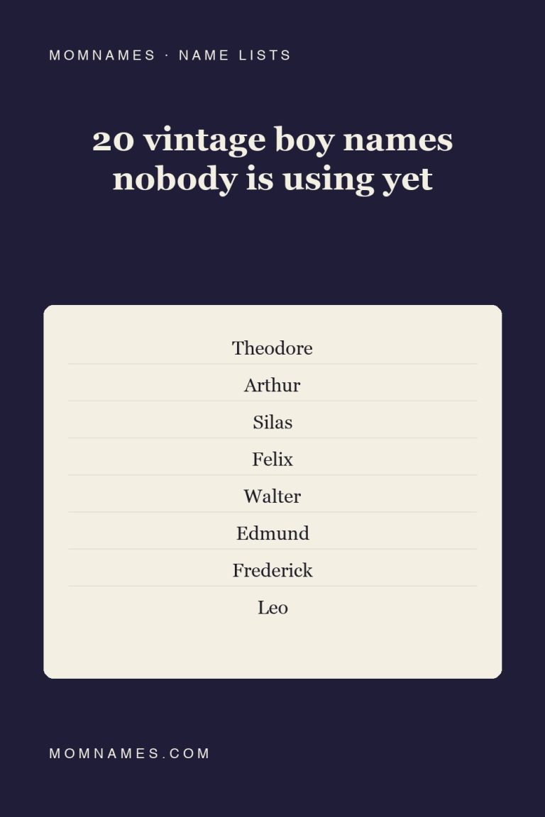 Deep navy Pinterest pin reading “20 vintage boy names quietly returning”